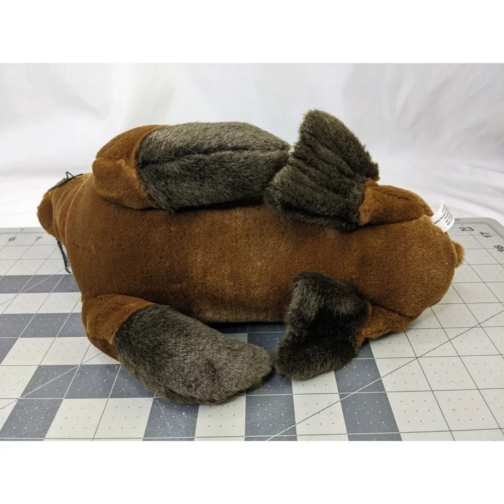 K&M Intl Brown Seal Plush Red Ribbon 13.5 Inch Long‎ 2005 Stuffed Animal Toy